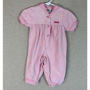 Vintage OshKosh Girls Romper Size 3-6 Months Pink Striped One Piece Made in USA
